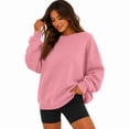 thumbnail image 5 of Women's Loose Fit Crewneck Sweatshirt Batwing Long Sleeve Solid Color Pullover Top Slouchy Style for Gym Running Athletic Pink 2XL, 5 of 5