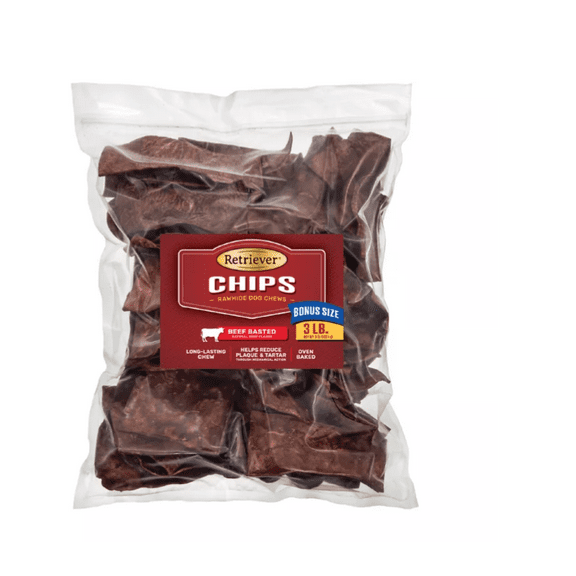 Retriever Beef Flavor Rawhide Chips Dog Chew Treats, 3 lb.