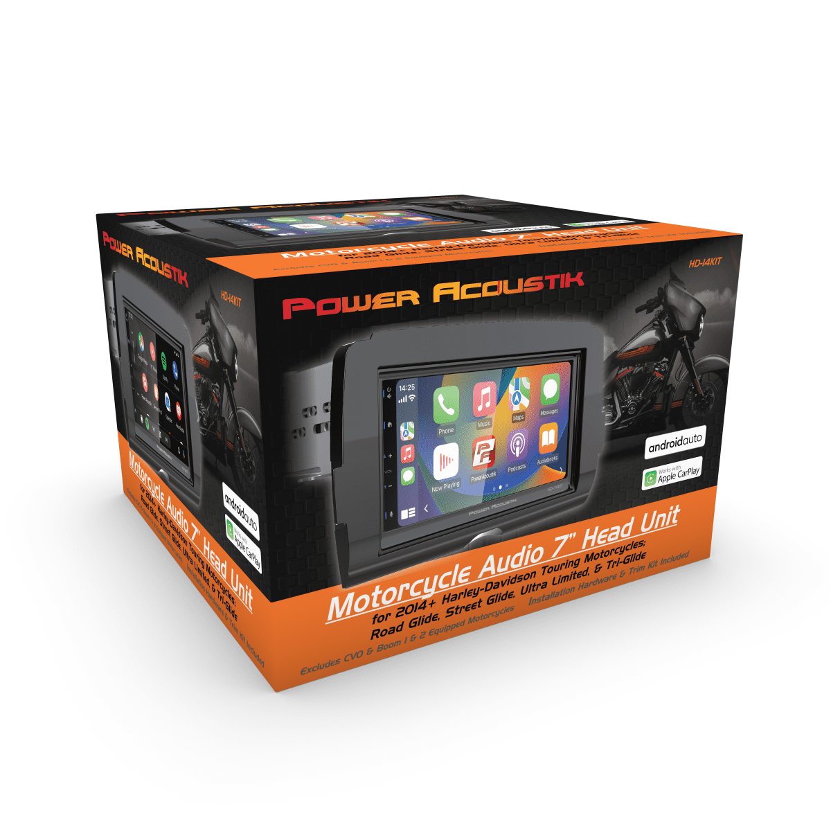 Power Acoustik HD-14KIT 7” Replacement Motorcycle Head Unit for 2014+ Harley-Davidson Motorcycles, Waterproof Touchscreen, Apple Carplay & Android Auto with GPS Navigation & Bluetooth System