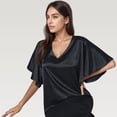thumbnail image 6 of Women's Satin Midi Dress with V-Neckline and Flutter Sleeves for a Relaxed Elegant Fit - Large, Black, 6 of 7