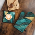 thumbnail image 5 of Teal Gold Marble Kitchen Oven Mitt and Pot Holder Sets 2 Pcs for Baking, Cooking and Grilling, Heat Resistant Up To 392 °F, 5 of 7