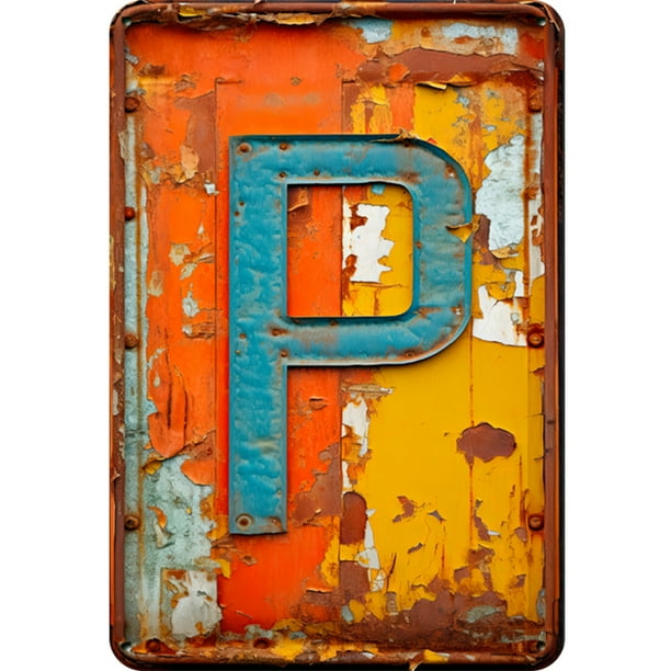 Placa de metal Vintage Cgtredaw Letra P Pintura Hierro Rectangular 20x30cm