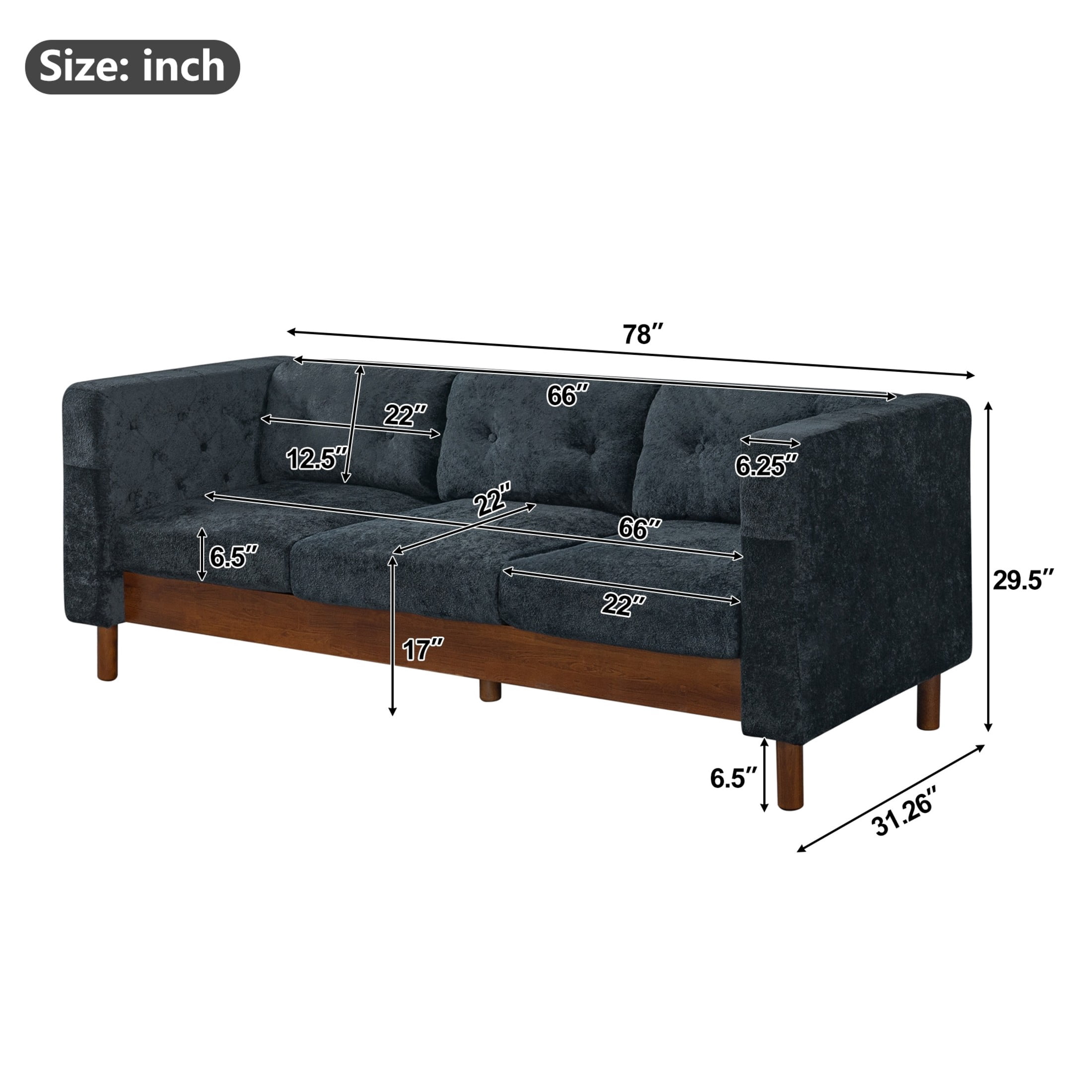 Christopher Knight Home 78" Modern Sofa with Chenille Upholstery, Tufted Pillow Back, 3 Seats, Blue