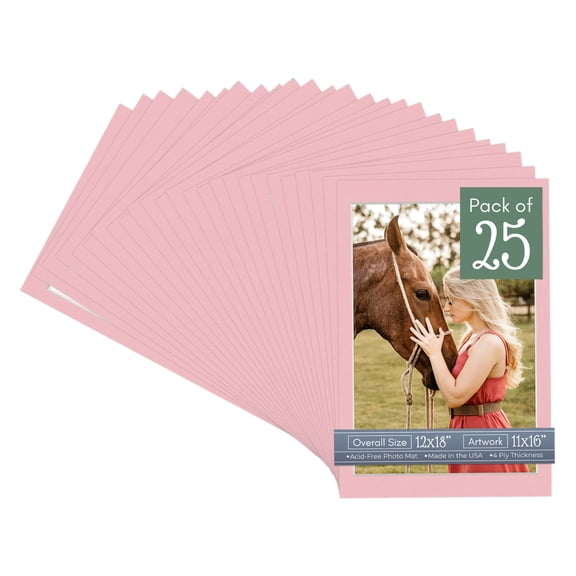 Soft Pink Picture Frame Mat for 12x18 Frames - Fits 11x16 Photos - 25 Mats