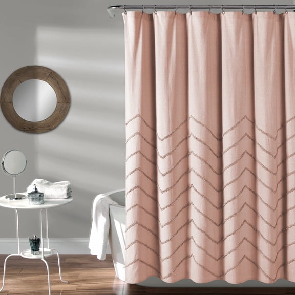 Lush Decor Chenille Chevron Geometric Cotton Shower Curtain, 72x72