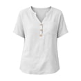 thumbnail image 6 of Fashion Plus Size Shirts for Womens Cotton And Linen Spring And Summer Imitation V-neck Short-sleeved Button-pocket Solid Color Top, 6 of 8