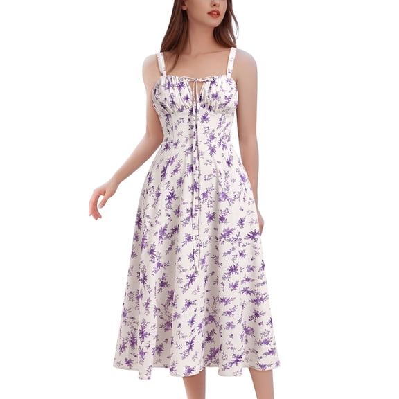 IDOPIP Women’s Floral Corset Spaghetti Strap Casual Sundress 2026 Boho Flowy Midi with Thigh Slit for Summer Going Out Vintage