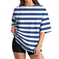 thumbnail image 2 of Garbnen Striped Women Oversized Tshirt Plus Size Crew Neck Short Sleeve T Shirts for Women Loose Color Block Lightweight Trendy Womens Tunic Tops Blue L, 2 of 6