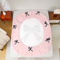 thumbnail image 5 of Homewish Ribbon Bow Tie Twin Sheet Sets,Girls Kawaii Bowknot Twin Fitted Sheet,Pink Black Flat Sheet For Kids,Breathable Home Decor,3 Pieces, 5 of 7