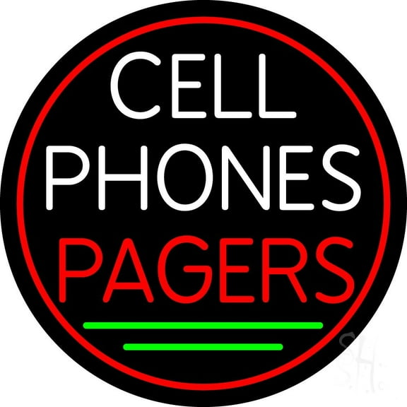 Cell Phones Pagers Block 2 LED Neon Sign 18 x 18 - inches, Clear Edge Cut Acrylic Backing, with Dimmer - Bright and Premium built indoor LED Neon Sign for Computer & Electronics store decor.