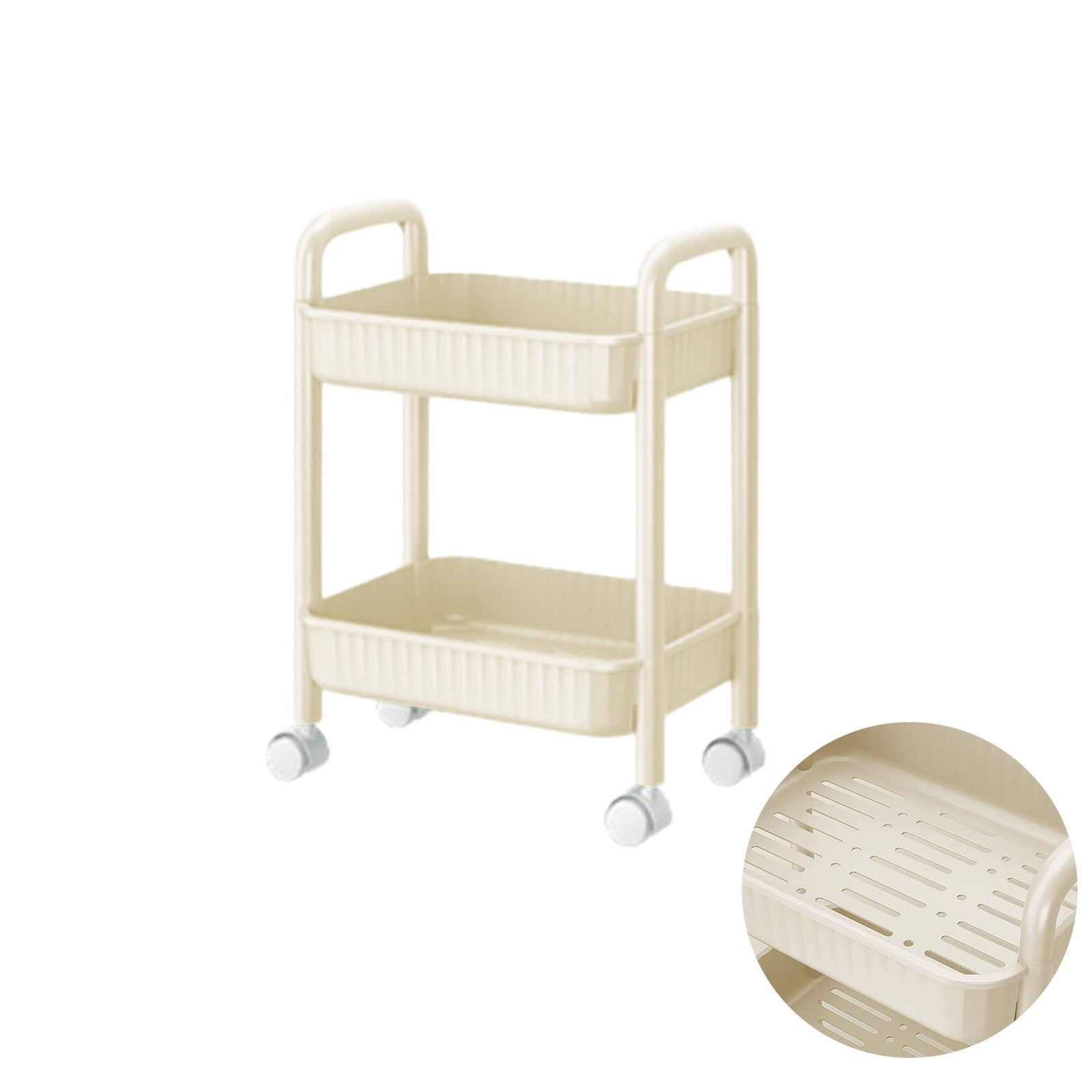 Two Tier Plastic Rolling Cart With Locking Swivel Casters, Lightweight Sturdy Large Capacity, Easy Assembly Handle Design, Mobile Storage, For Kitchen Office Bedroom Pantry Laundry Room Organization