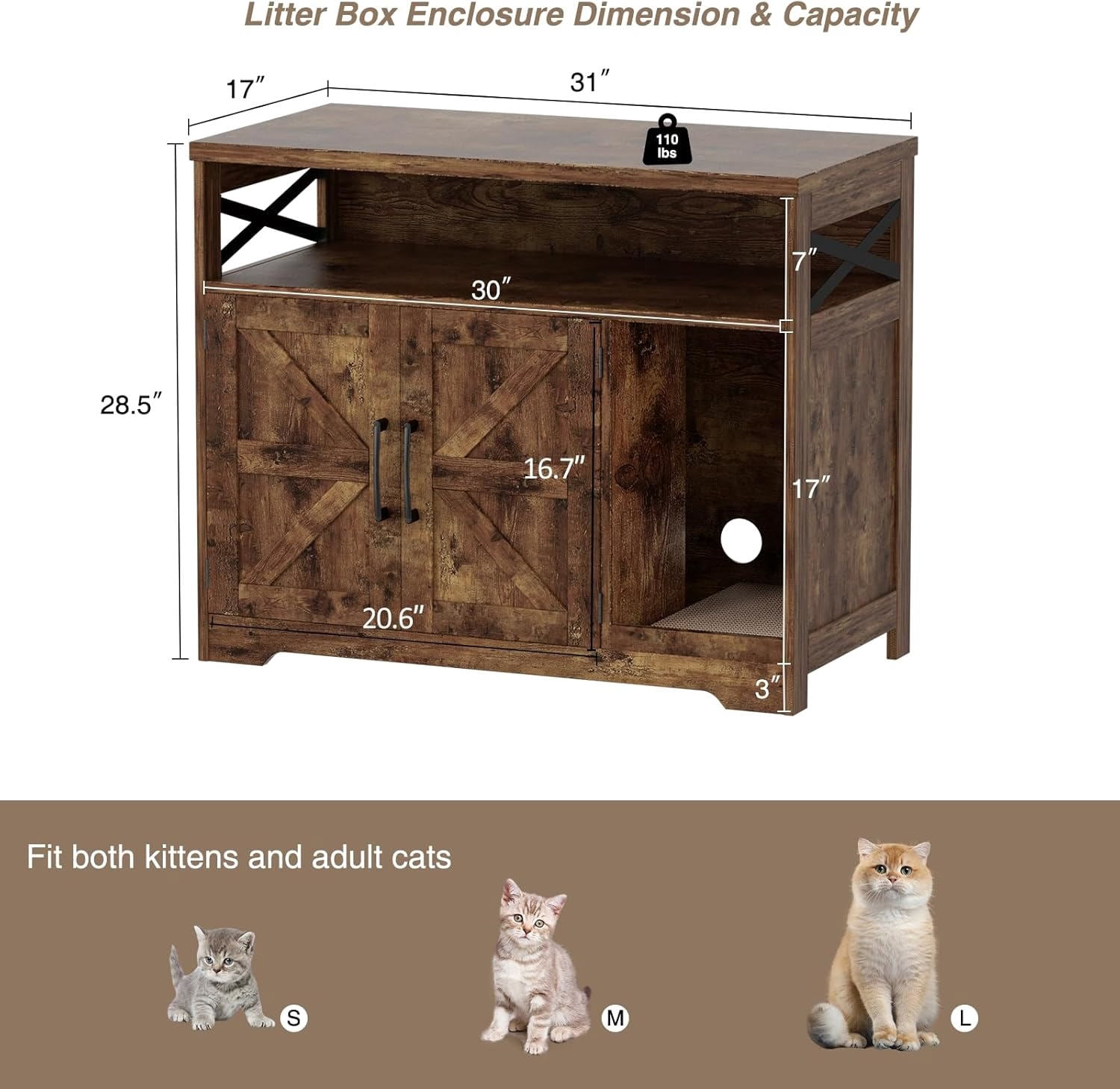 VEANERWOOD Cat Litter Box Enclosure with Cat Scratch Pad,Hidden Cat Washroom Furniture with Entry Open Compartment,Retro Brown