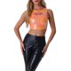 thumbnail image 1 of INSPIRAR CHIC Camisetas sin mangas para mujeres, tops cortos metálicos brillantes, S, Naranja brillante, 1 of 6