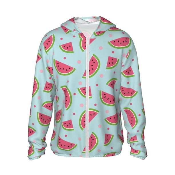 Balery Watermelon Sudadera ligera de manga larga con capucha y protección solar UPF 50+ para hombre y mujer, ideal para pesca y running-Large
