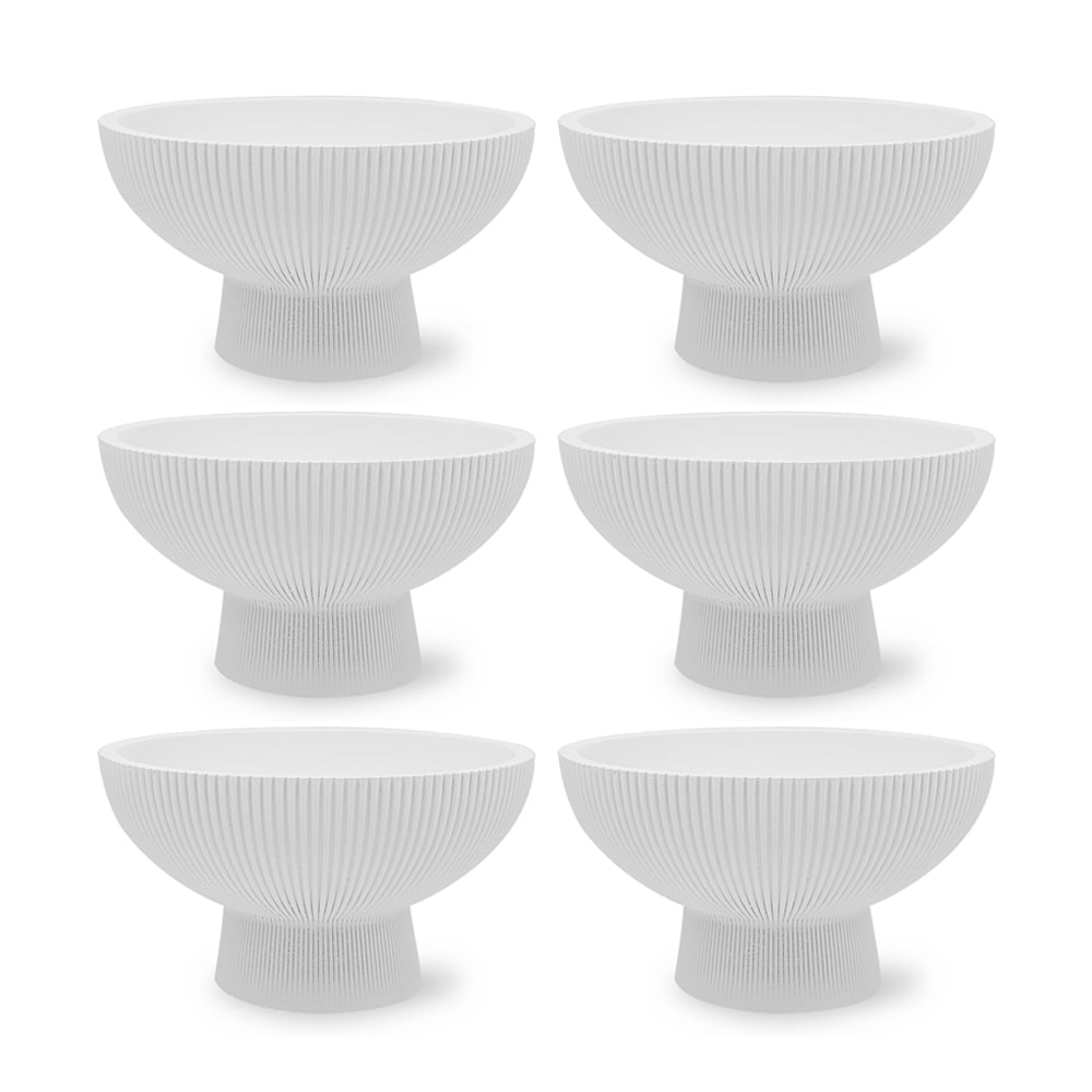 Koyal Wholesale 5" D x 3" H Pack 6 White Ribbed Pedestal Decorative Bowl, Compote Centerpiece Vase, Fluted Pedestal Bowl