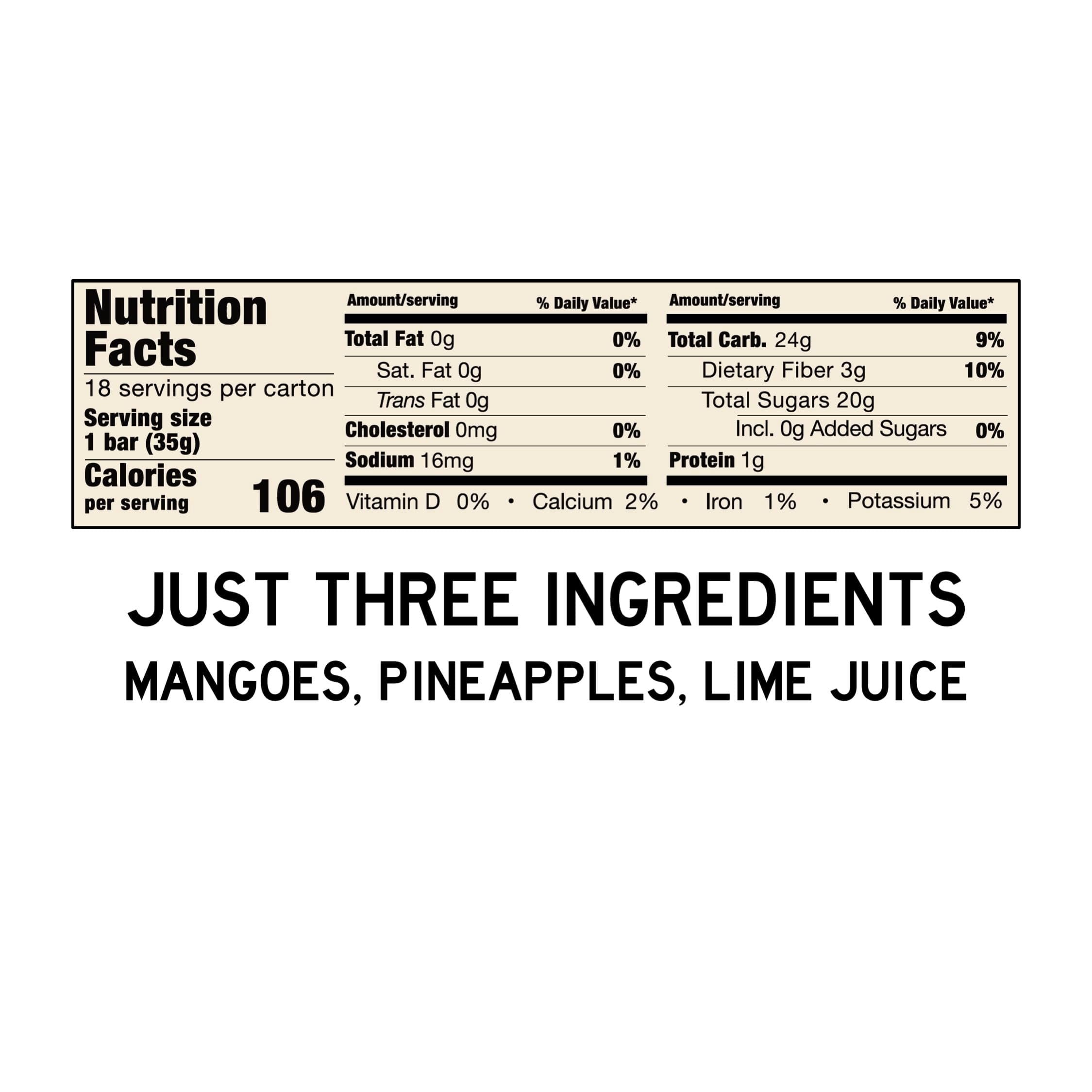 South 40 Snacks Pineapple with Mango Lime Dried Fruit Bar, 35g, 18 pack