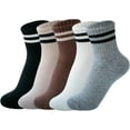 thumbnail image 4 of JIANFANG Womens Striped Crew Socks Brown Vintage Retro Athletic Socks 5 Pairs, 4 of 7