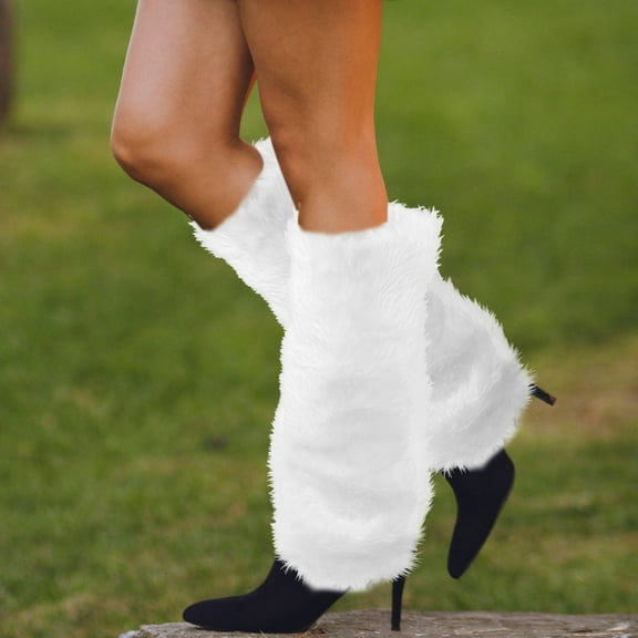 KALLORY Women’s 1 Pair White Fuzzy Velvet Leg Warmers Cozy Winter Warmth for Christmas and Holiday Celebrations