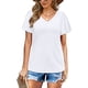 thumbnail image 1 of Camisetas con cuello en V Color puro Camisetas con mangas abullonadas suaves para la piel Camisetas de manga corta para ir de compras a diario Blanco XL, 1 of 5