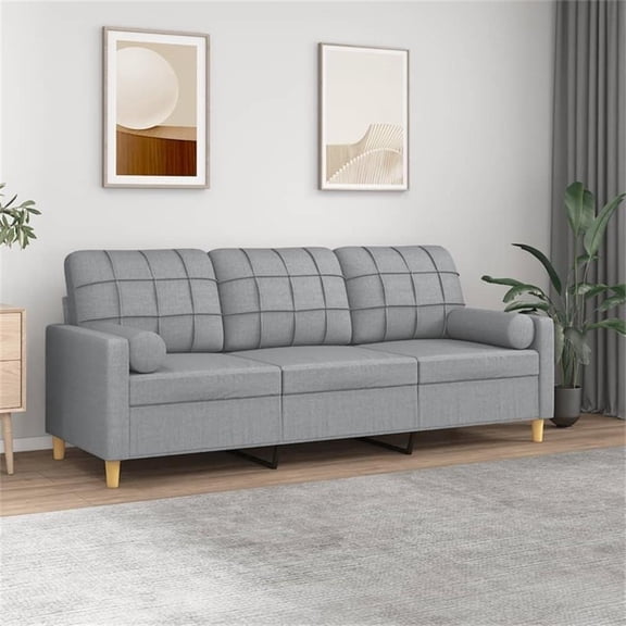 Bowery Hill Contemporary Metal 3-Seater Sofa in Light Grey Polyester