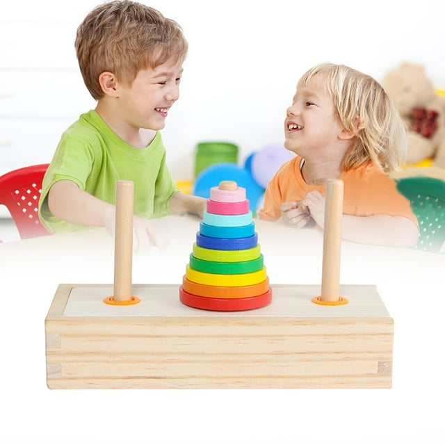 IMENGL Wooden Color Ten Layer Hanoi Tower Logical Puzzle Toy Logical Thinking Toy Hanoi Tower Puzzle Wooden Puzzle Puzzle Brain Teaser Airplane Activities for Kids Ages 4-8,Baby Stacking Rings,Kid A