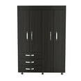 thumbnail image 5 of Miekor Furniture Denver Mobile Armoire, With Hanging Rods, Double Door Cabinet, Three Drawers, Two Shelves Black 00201, 5 of 11