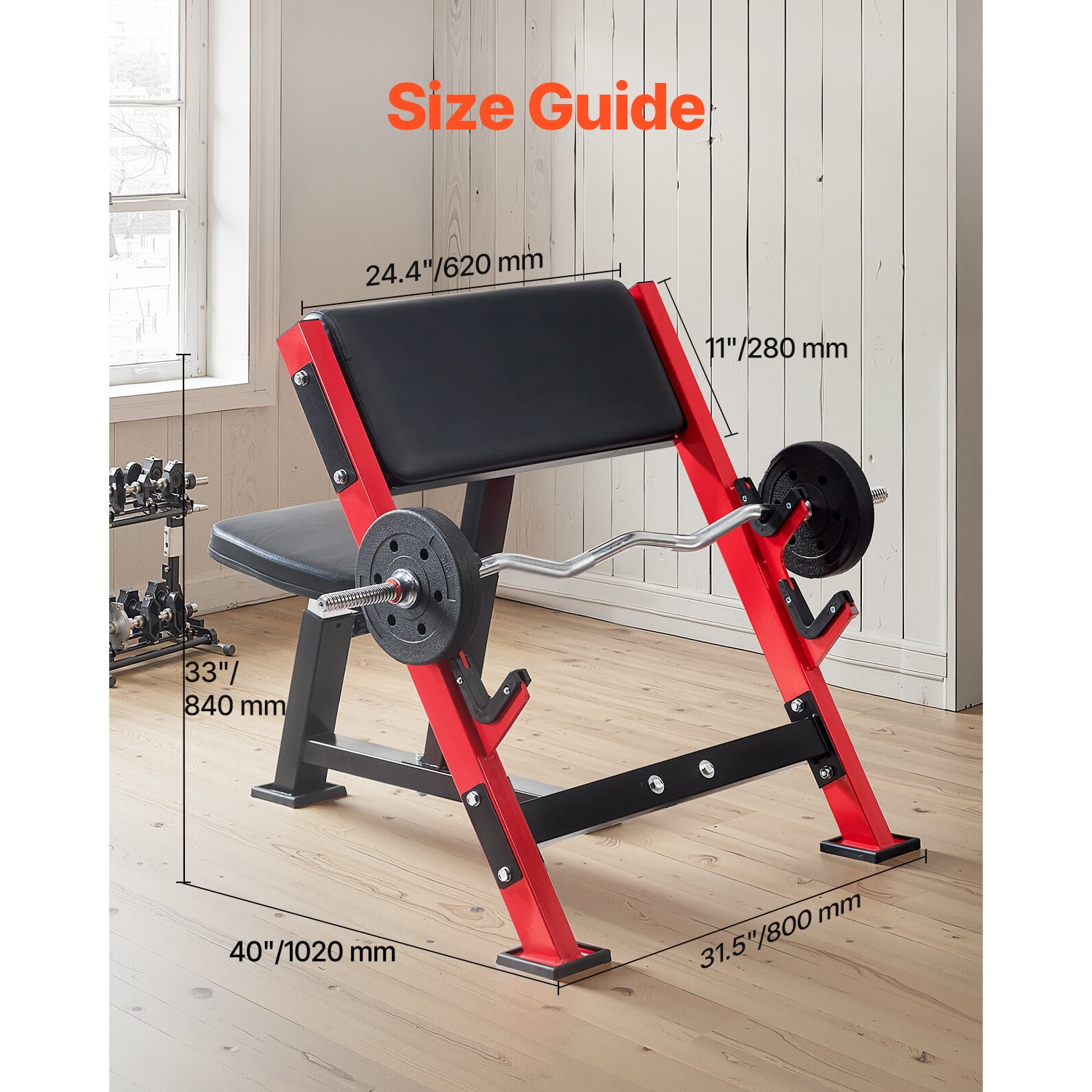 KFFKFF Weight Bench with Bar Holders, Modifiable Arm Curl Bench, Workout Benches, Supports up to 660 LBS for Home Exercise Gear, Isolated Seated Barbell Dumbbell Bicep Station
