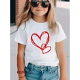 thumbnail image 1 of Valentine's Day Heart Print Girls' T-Shirt - Cute Cartoon Design, 100% Cotton Short Sleeve Tee for Youngsters & Teens, Machine Washable, Perfect Gift Idea for Spring/Summer, Shirts for Girls, 1 of 6