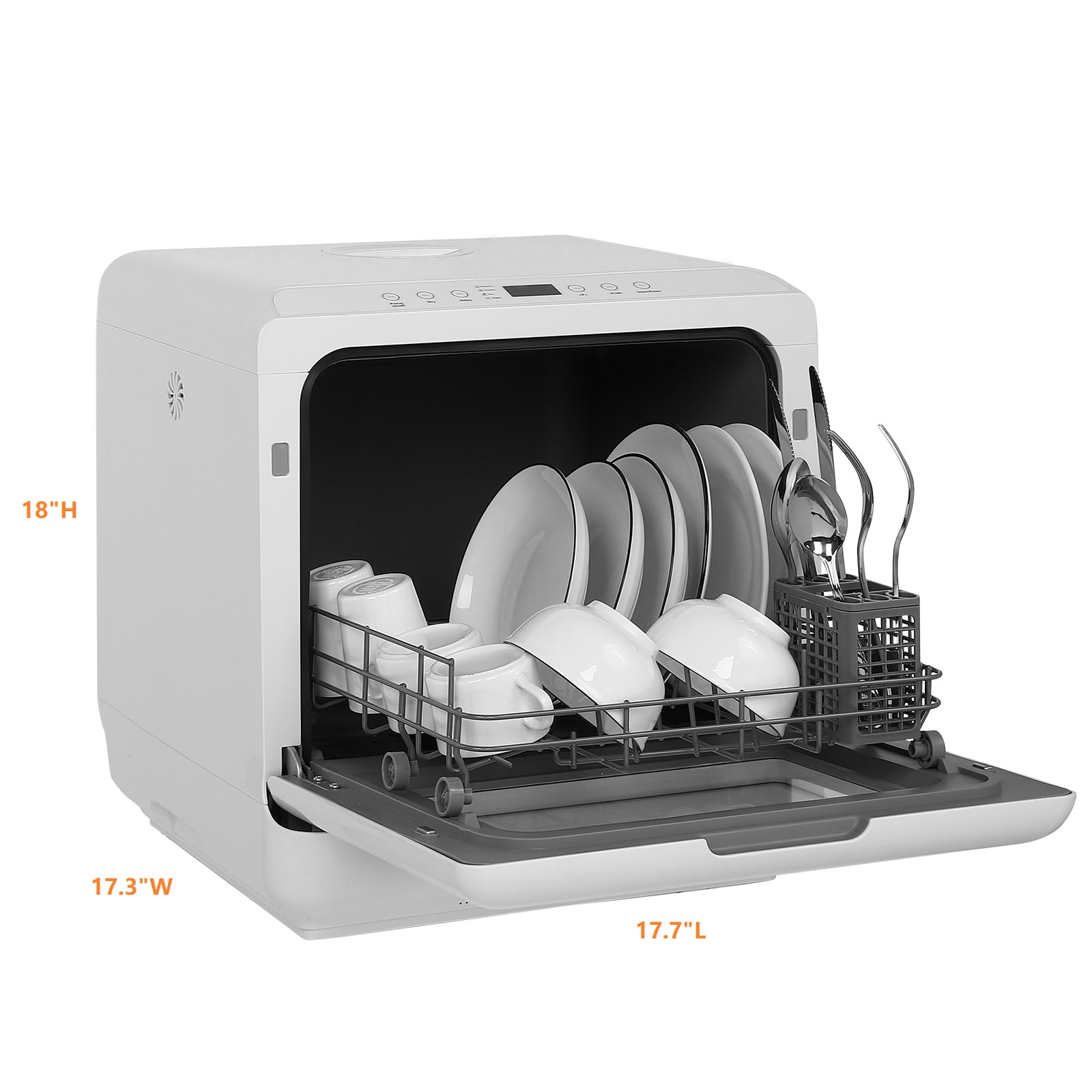ROVSUN Portable Countertop Dishwasher, Mini Dishwasher with 5 Washing Programs, 5L Built-in Water Tank, 360° Spray Arms, Air-Dry Function & Fruit Cleaning for Apartments, Dorms and RVs (White) - 2