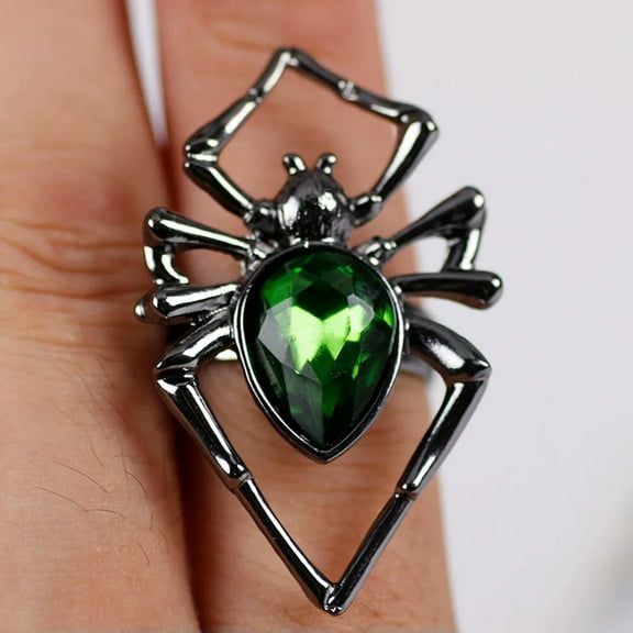 HOOUN Crystal Spider Open Ring Halloween Party Jewelry for Women Men Funny Rings Gift