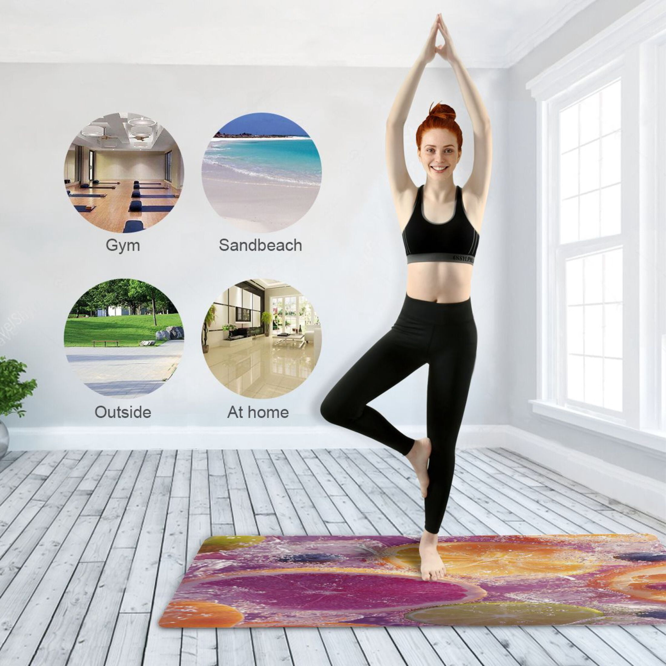 BZSMCE Yoga Mat Women Citrus Slices Blueberries Ice Fitness Mat