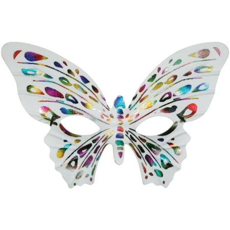 Star Power Rainbow Butterfly Masquerade Half Mask, White, One Size