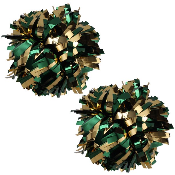 Metallic Cheer Pom Poms Cheerleading Cheerleader Gear 2 pieces one pair poms(Forest Green/Gold