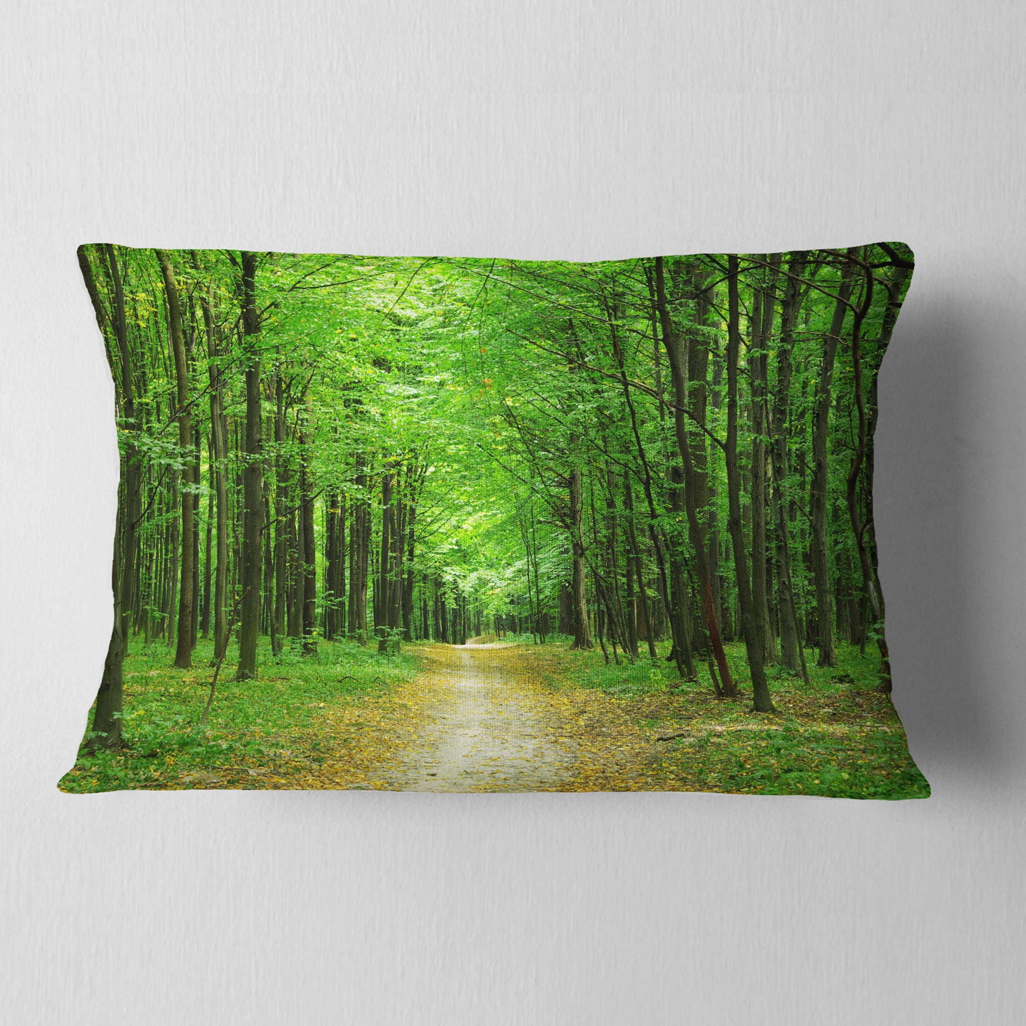 Designart Pathway in Green Forest - Landscape Photography Throw Pillow - 12x20