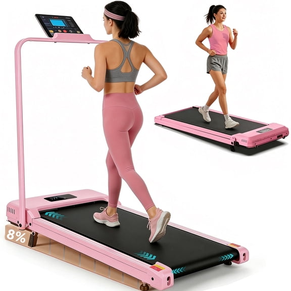Ancheer 2-in-1 Walking Pad with 8% Manual Incline,2.5HP Under Desk Treadmill for Home Office,Folding Treadmill with Handle 300 lb Capacity
