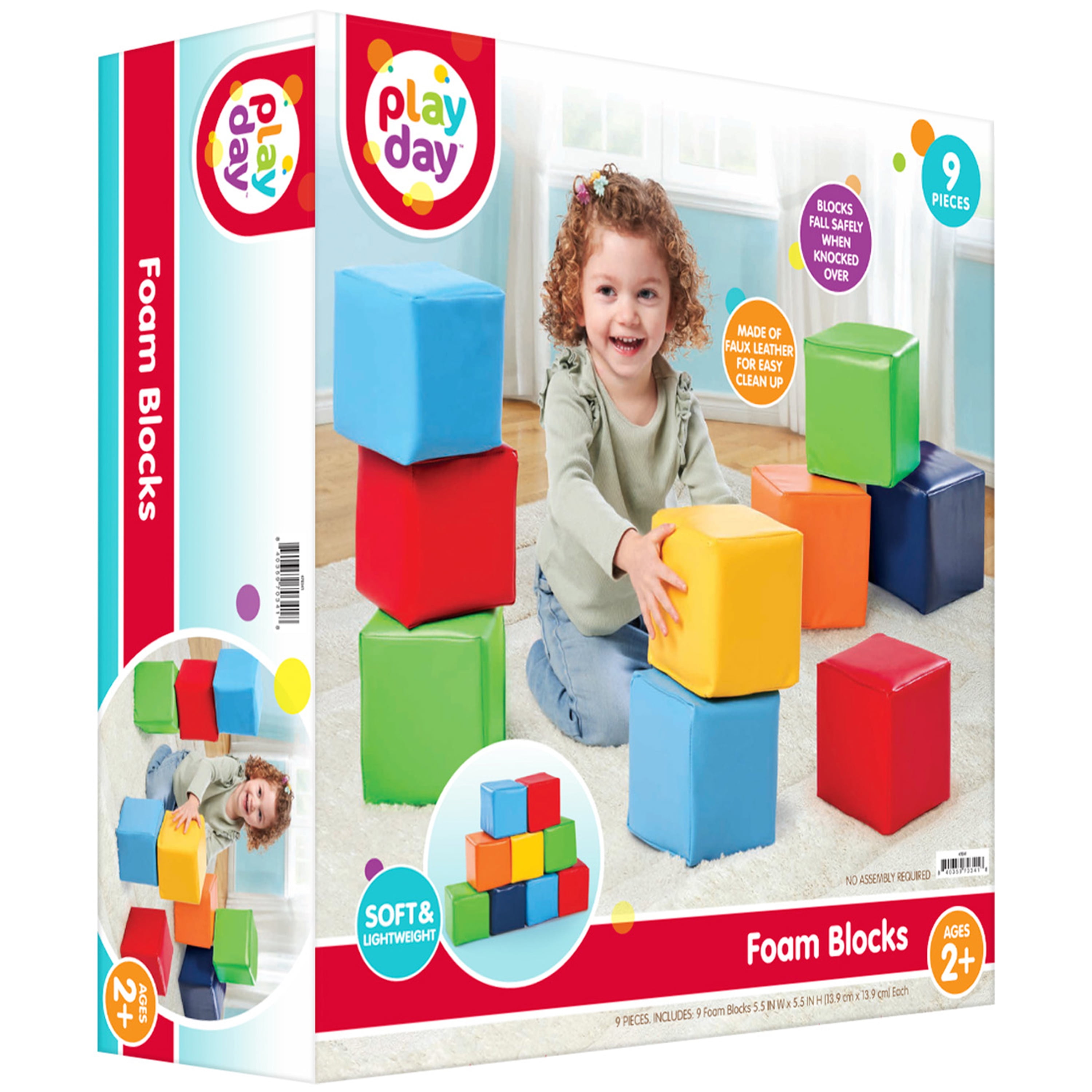 Play Day Foam Blocks, Soft Faux Leather, Multicolor, 9 Pieces, Toddler Toys