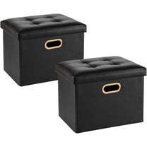 2 Pack Folding Storage Ottoman, 16 inch PU Leather Small Ottoman with Storage Foldable, Set of 2 Faux Leather Foot Stool Support 260lbs for Living Room, Bedroom, Hallway, Black