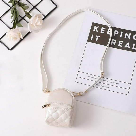 Headset Women PU Leather Makeup Bag Solid Color Portable Coin Purse Crossbody bag Cash Wallet Shoulder bag WHITE