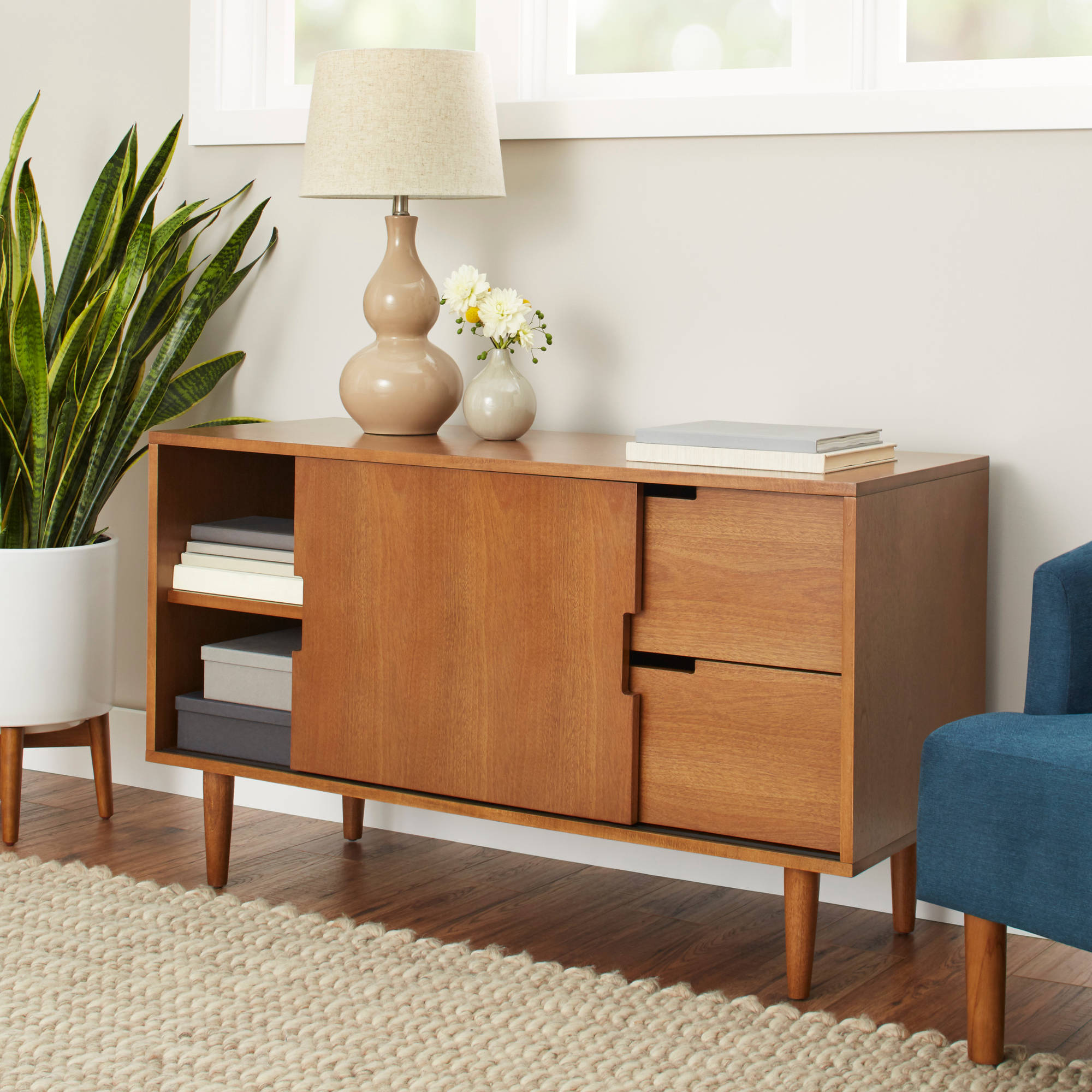 Better Homes and Gardens Flynn Mid Century Modern Credenza, Pecan - image 3 of 4