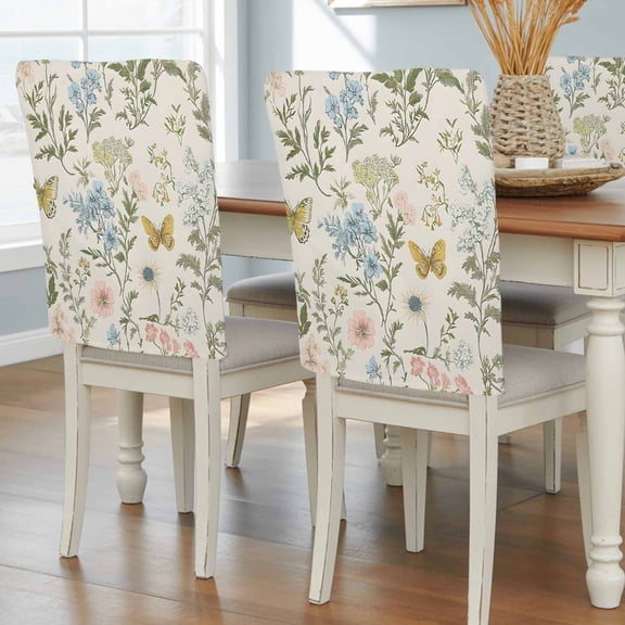 Wildflowers Chair Back Covers, Removable Chair Covers for Dining Chairs Set of 8, Washable Chairs Slipcovers Back Seat Protector for Wedding Party 19"x20"