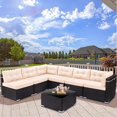 7 Piece Rattan Sectional Sofa Set, Outdoor Conversation Set, All