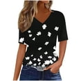 thumbnail image 2 of Njagoc3 Womens Breathable Polyester Blend Floral V-Neck Short Sleeve Relaxed Fit Tee, 2 of 6