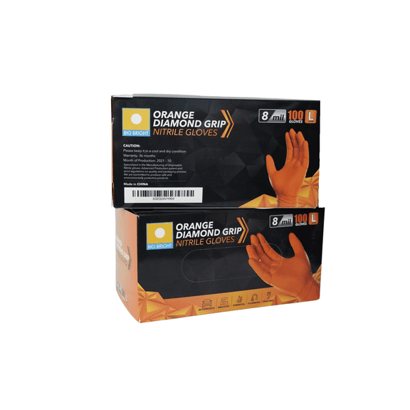 Big Bright Orange Diamond Grip Nitrile Gloves, 8 Mil, X-Large