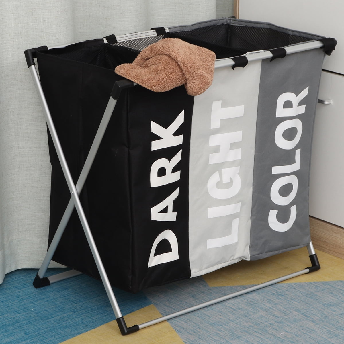 Laundry Bin Bag Basket 3 Section Bathroom Hamper Seperator Colours Darks Whites 