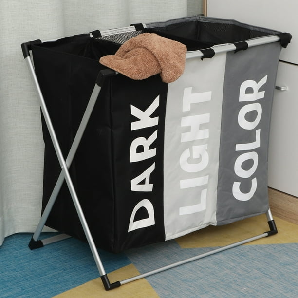 Laundry Cloth Hamper Sorter Basket Bin Foldable 3 Sections with