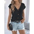 thumbnail image 3 of Women'S Short Sleeve Button Down Cardigan Sweater V Neck Cable Knit Shrug Vest Black L, 3 of 5