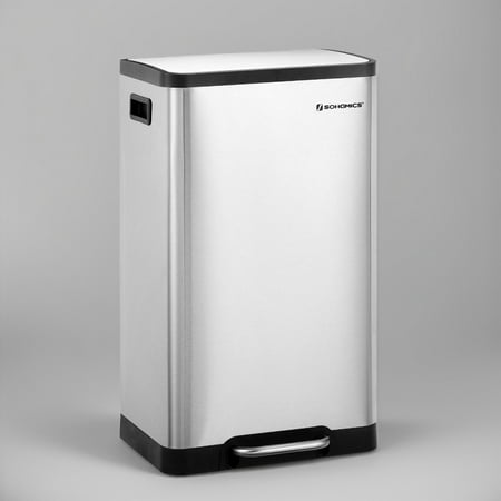 SONGMICS 12-Gallon Trash Can, Pedal Garbage Can, Stainless Steel, for Kitchen Living Room, Silver