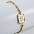 thumbnail image 1 of Pulsera Lara de acero de titanio con 26 letras y concha para mujer, pulsera ajustable de acero inoxidable cuadrada de oro de 18 quilates, 1 of 5