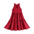 thumbnail image 6 of ZACPNCV Girls' Sleeveless Gradient Dress Summer Casual Sundress Skater Swing Twirly Halter Dress Red 11-12 Years, 6 of 7
