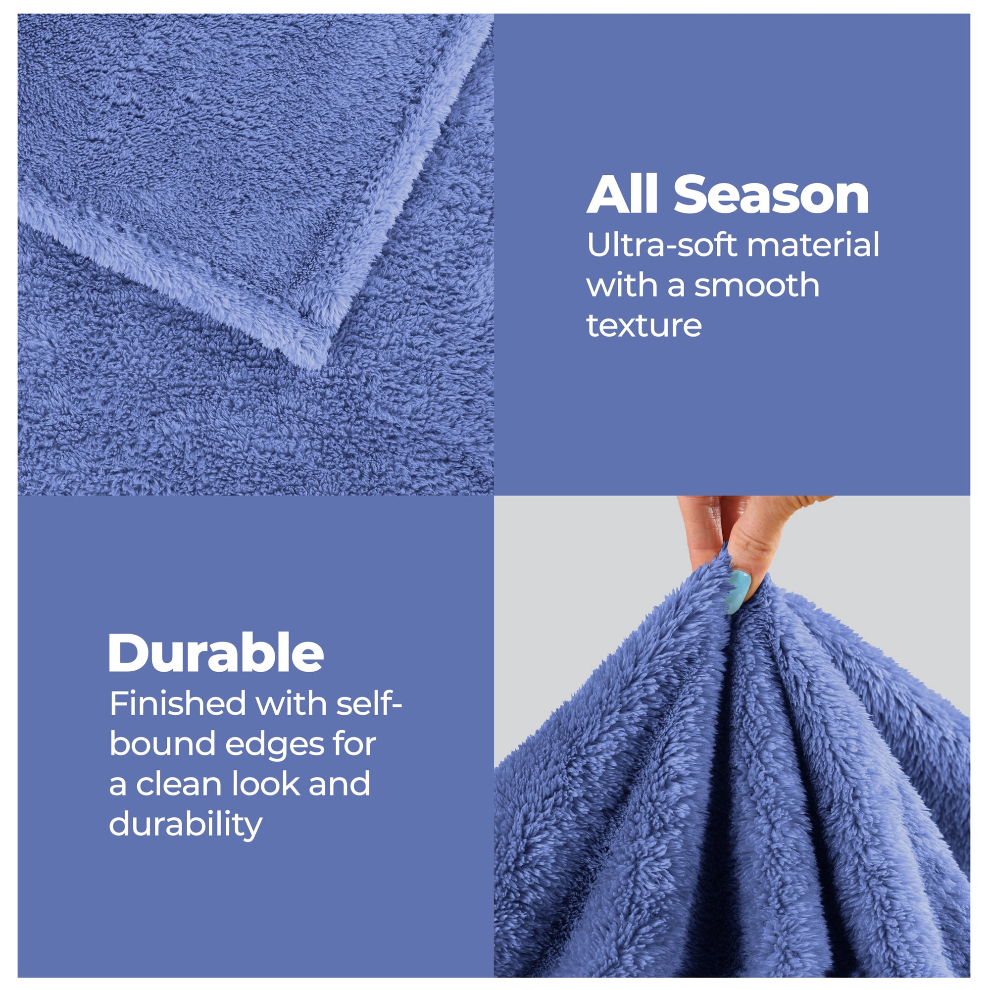 BNM Solid Fleece Soft Plush Blanket, Throw XL, Blue